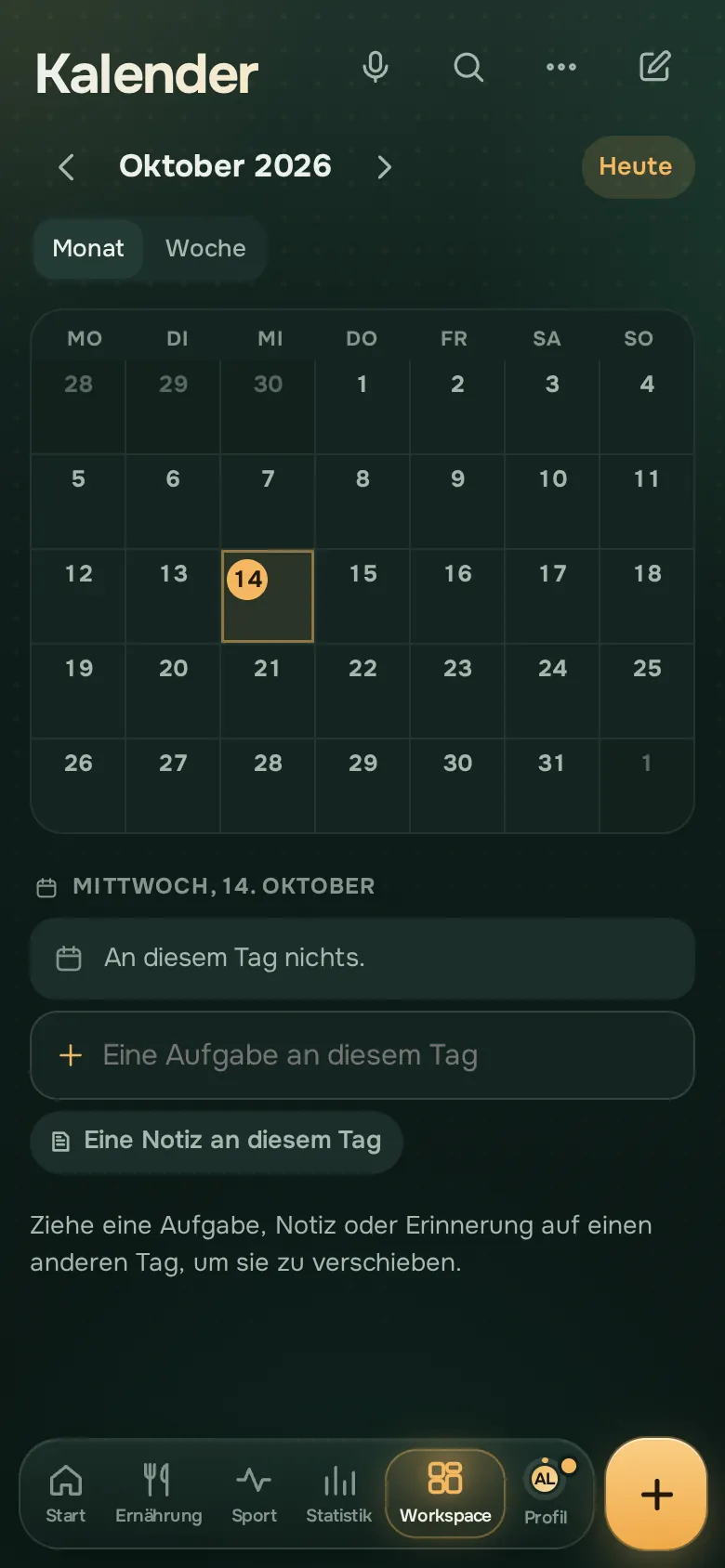Bildschirm der Ration-App: Aufgaben und Kalender