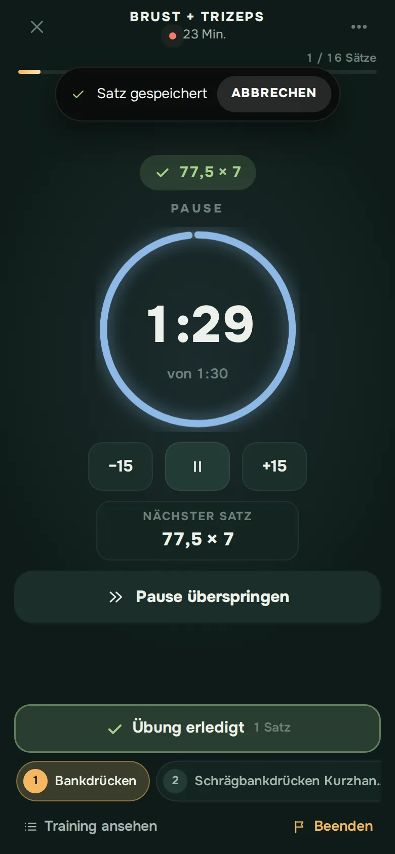 Bildschirm der Ration-App: Dein Training, startklar