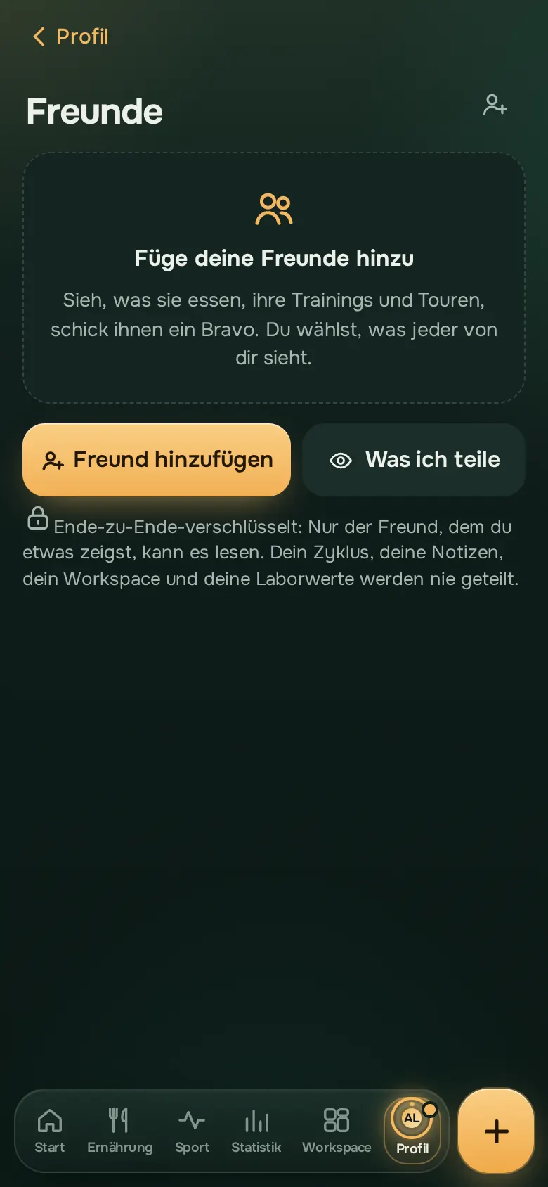 Bildschirm der Ration-App: Mit deinen Freunden, wenn du willst