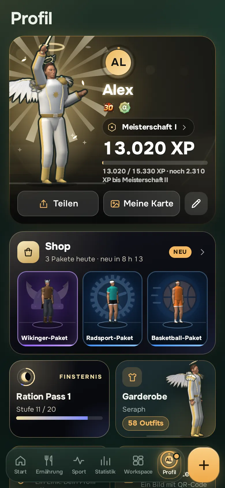 Bildschirm der Ration-App: Profil