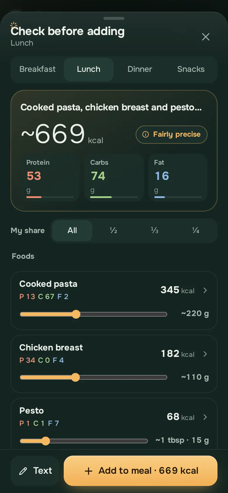 Ration app screen: RationFood AI