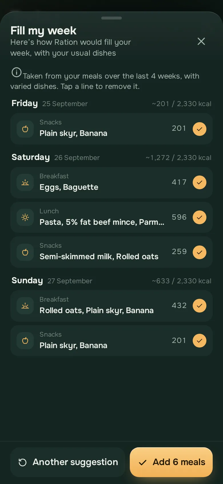 Ration app screen: RationSport AI