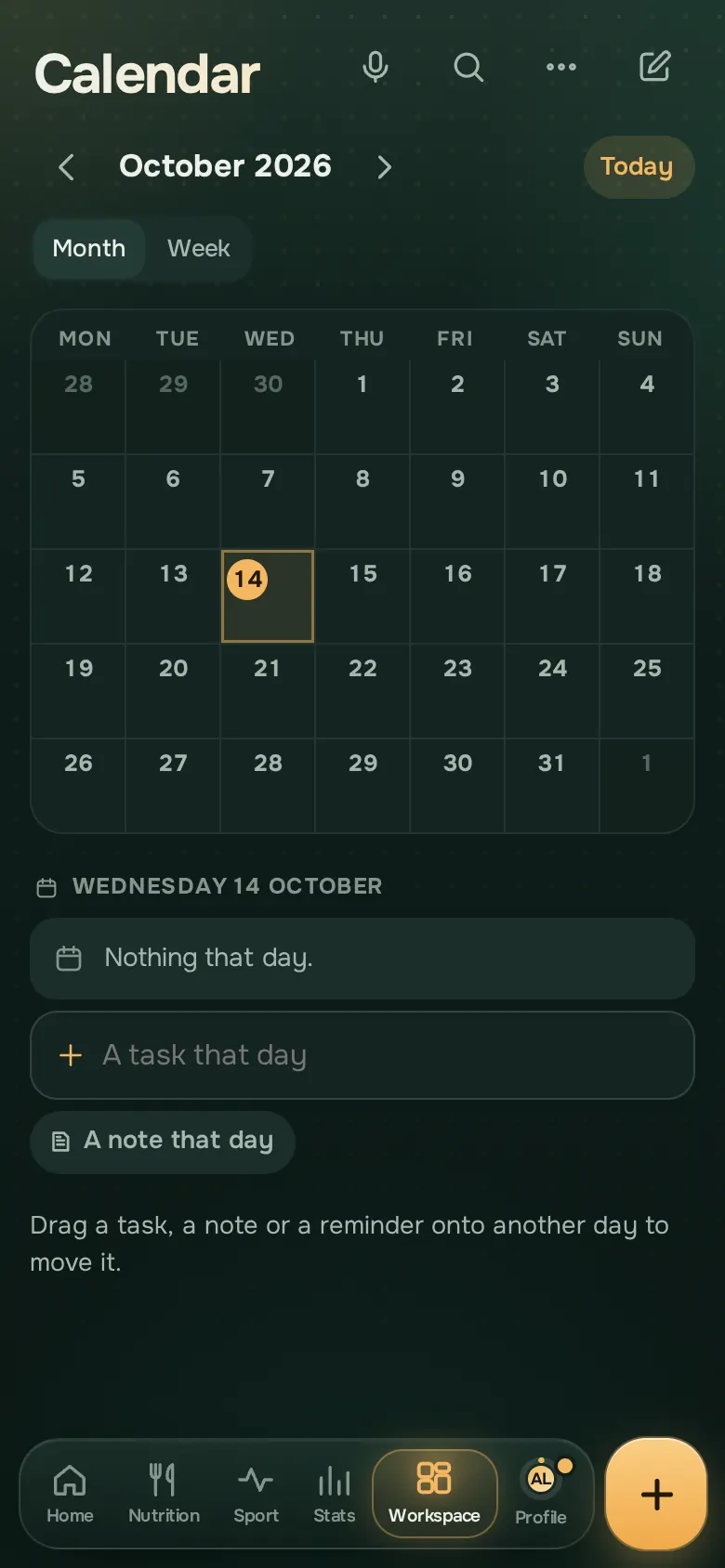 Ration app screen: Tasks and the calendar