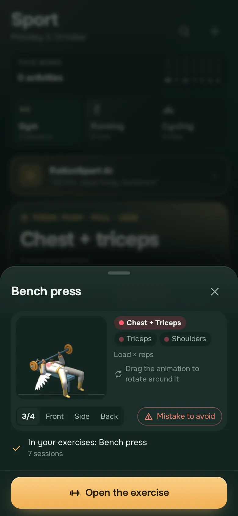 Ration app screen: 277 exercises in 3D