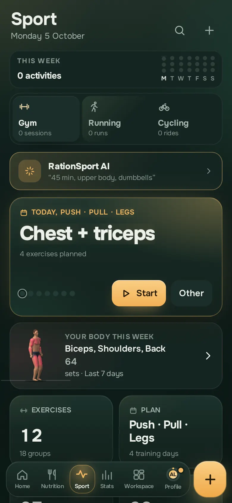 Ration app screen: Sport
