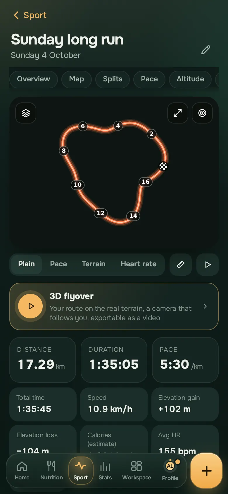 Ration app screen: Running and cycling, on the map