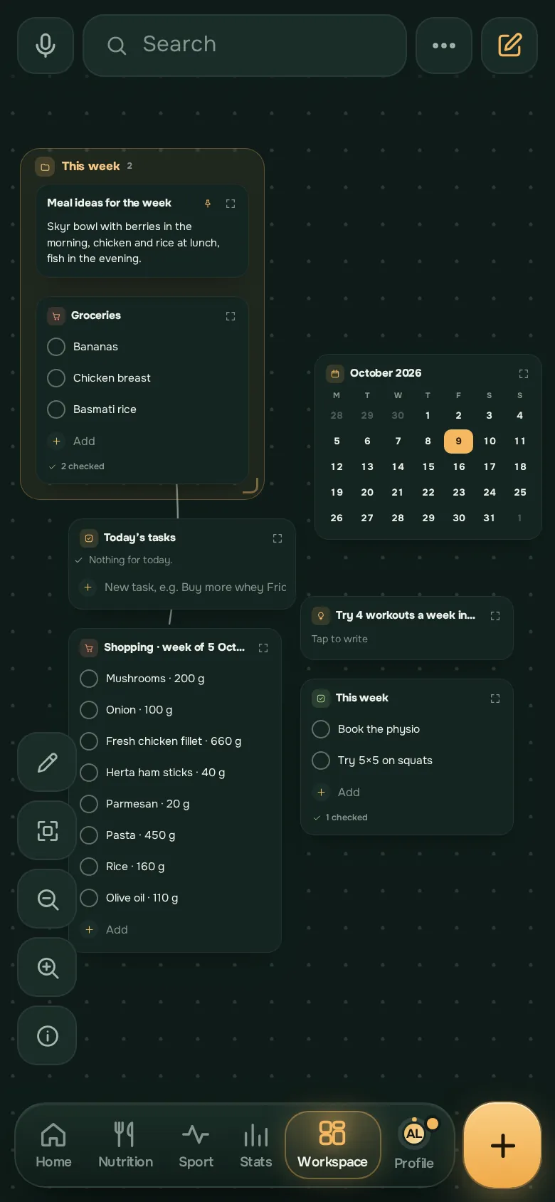 Ration app screen: Write, directly