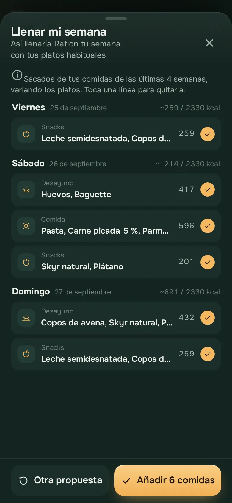 Pantalla de la app Ration: RationSport AI