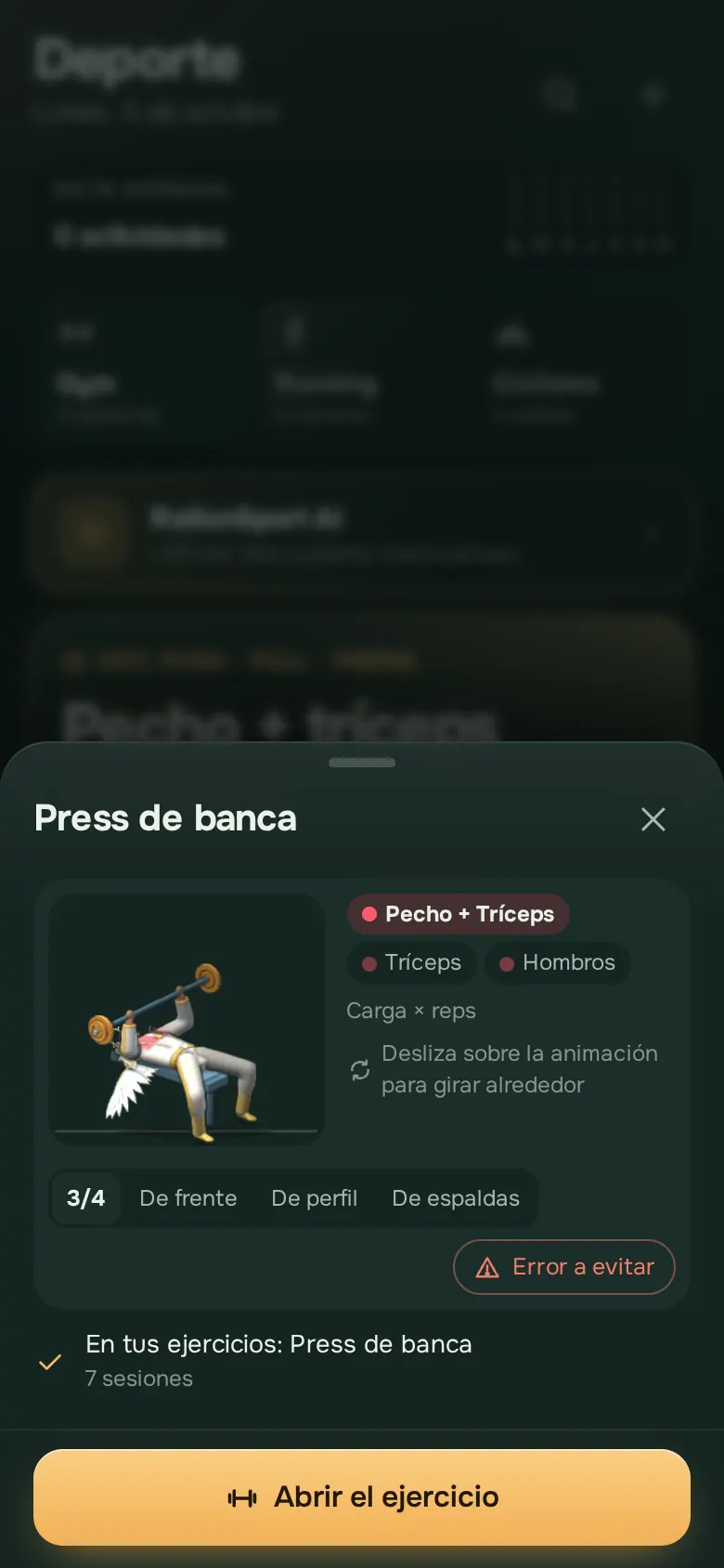 Pantalla de la app Ration: 277 ejercicios en 3D