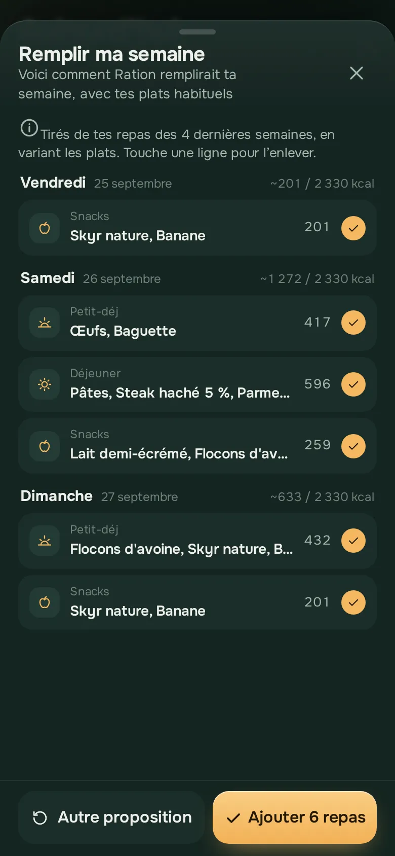 Écran de l’app Ration : RationSport AI