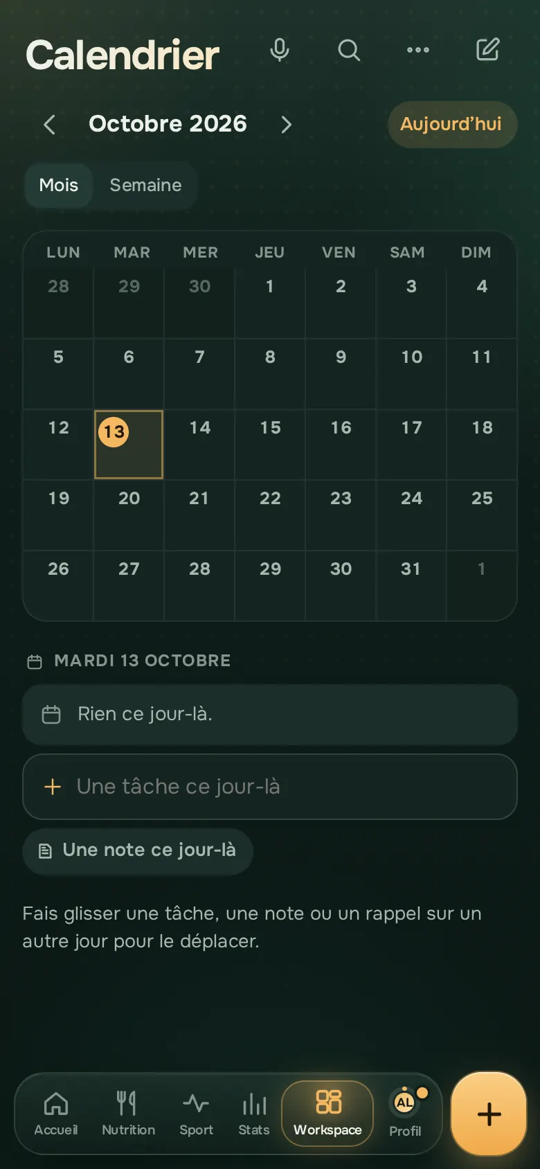 Écran de l’app Ration : Les tâches et le calendrier