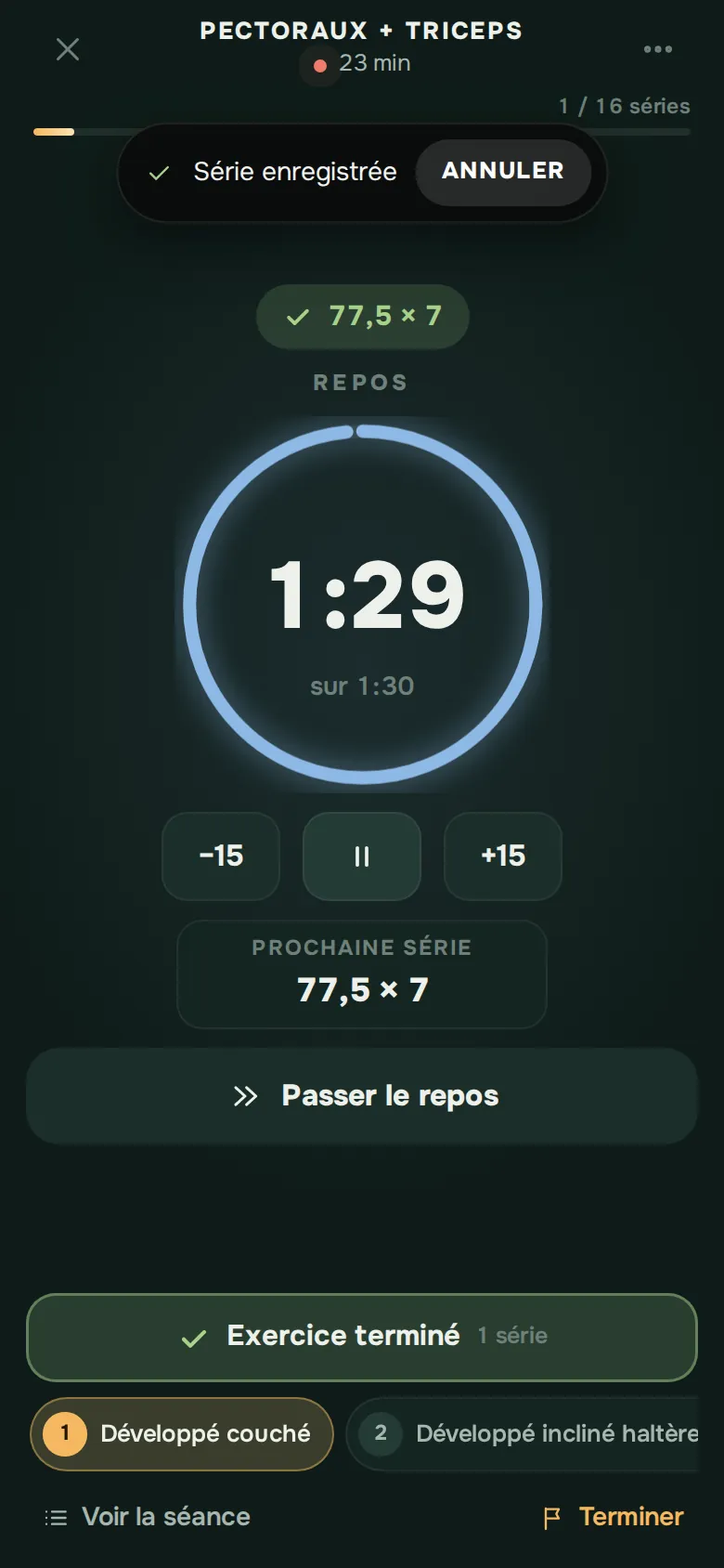Écran de l’app Ration : Ta séance, prête à lancer