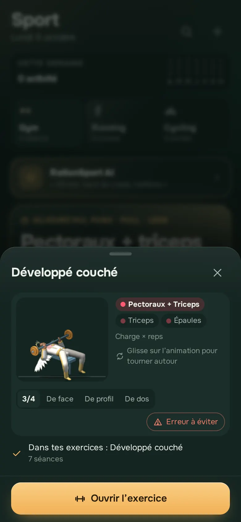 Écran de l’app Ration : 277 exercices en 3D