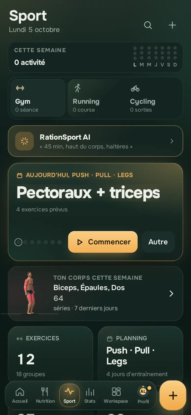 Écran de l’app Ration : Sport
