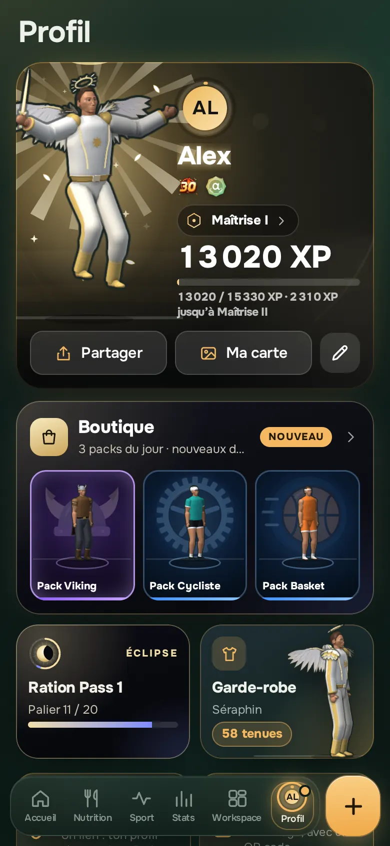 Écran de l’app Ration : Profil