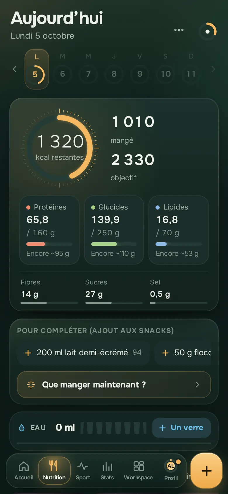 Écran de l’app Ration : Nutrition