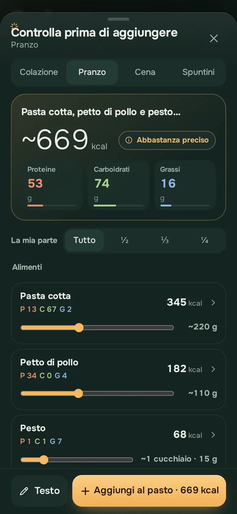 Schermata dell’app Ration: RationFood AI