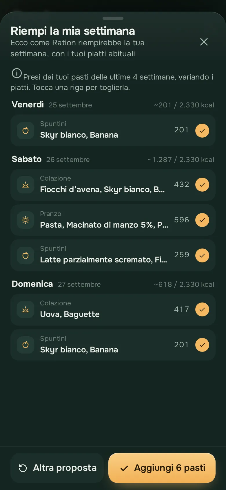 Schermata dell’app Ration: RationSport AI