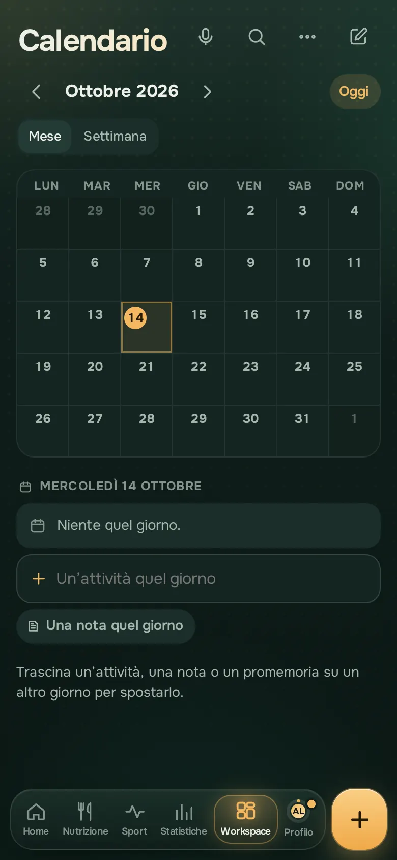 Schermata dell’app Ration: Attività e calendario