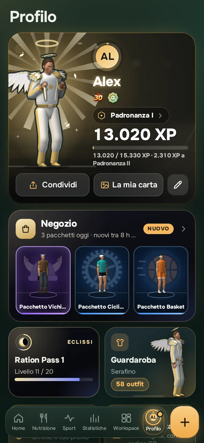 Schermata dell’app Ration: Profilo
