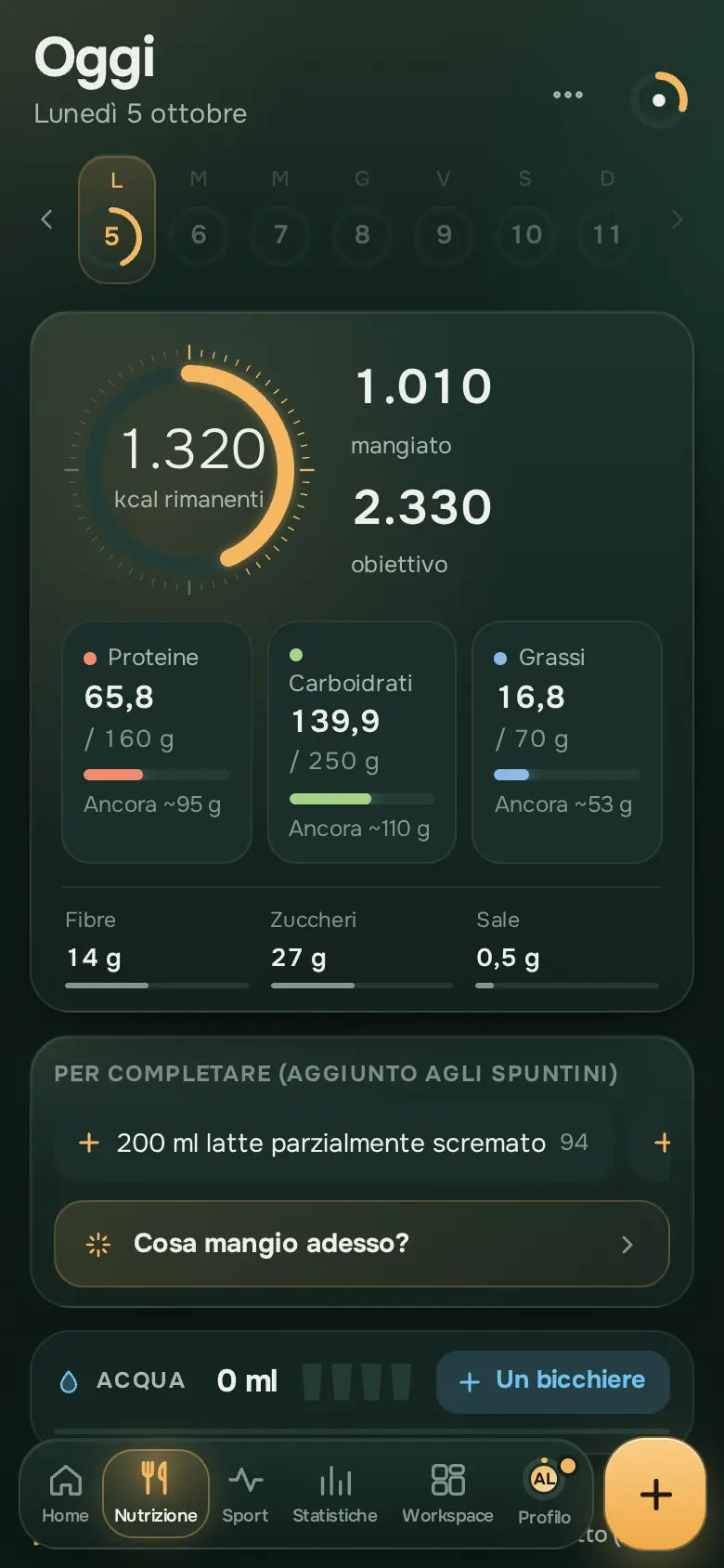 Schermata dell’app Ration: Nutrizione