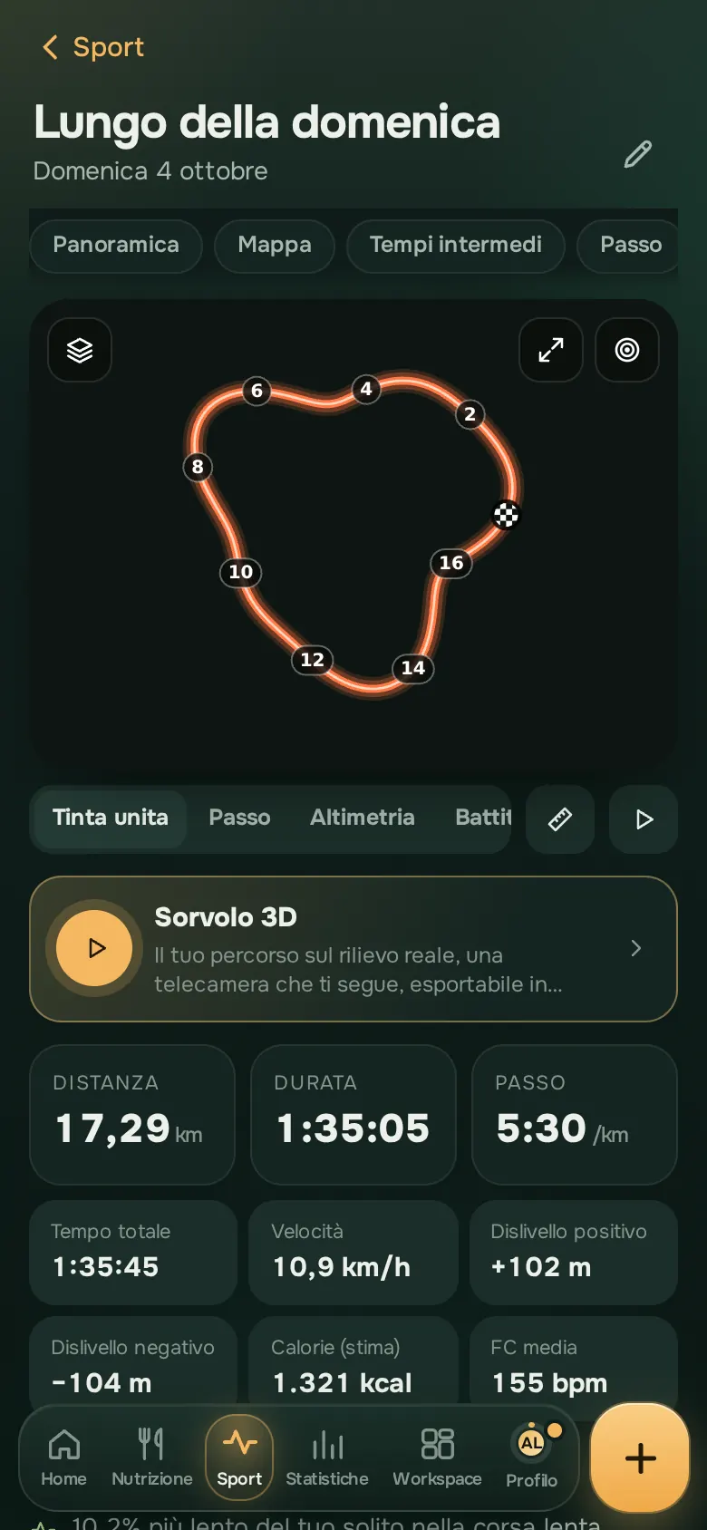 Schermata dell’app Ration: Corsa e bici, sulla mappa