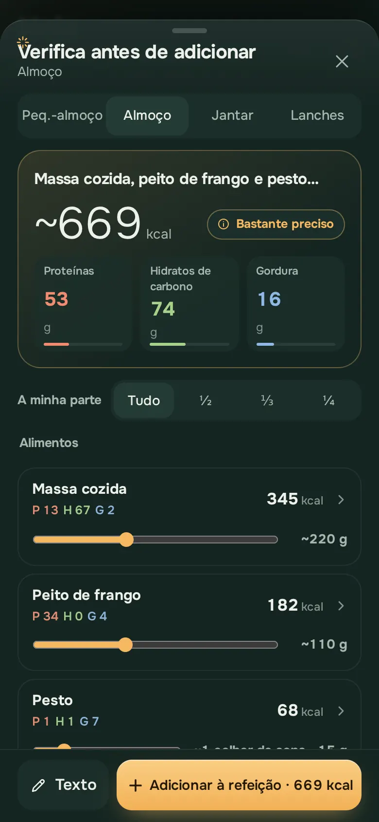 Ecrã da app Ration: RationFood AI