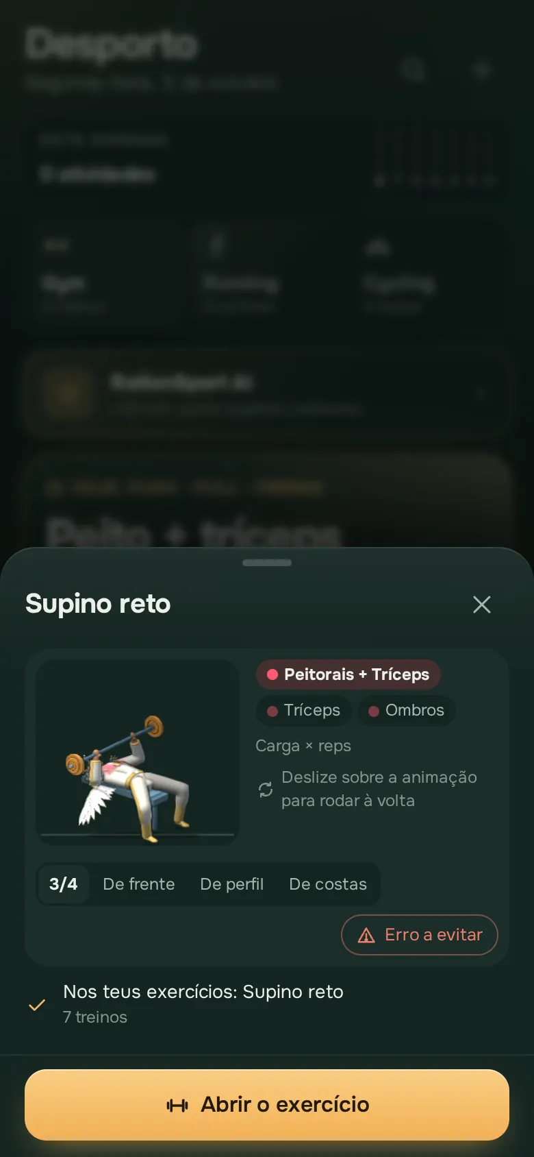 Ecrã da app Ration: 277 exercícios em 3D