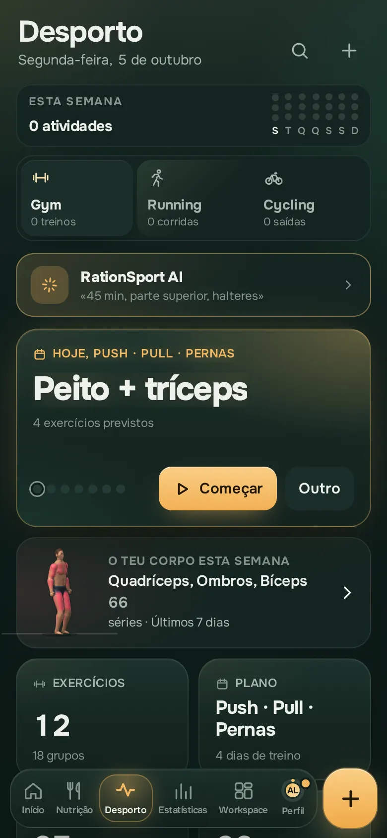 Ecrã da app Ration: Desporto
