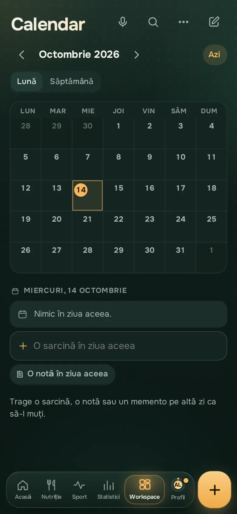 Ecran din aplicația Ration: Sarcinile și calendarul